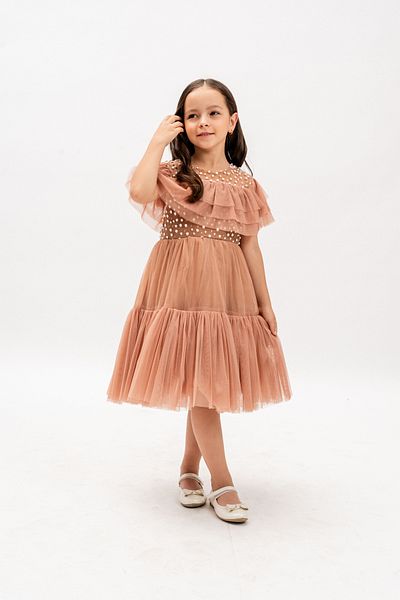 Eray Kids Βραδινό φόρεμα για κορίτσια με πουά βολάν και λεπτομέρεια φιόγκου στην πλάτη