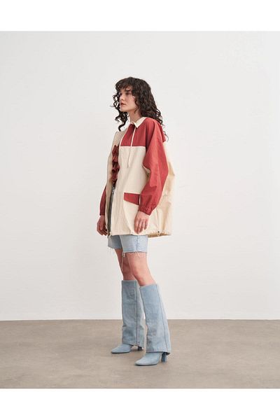 Hare Butik Dalia Wide Collar Zippered Raincoat