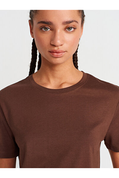 Dilvin 31791 Μπλουζάκι Crew Neck-Ανοιχτό καφέ