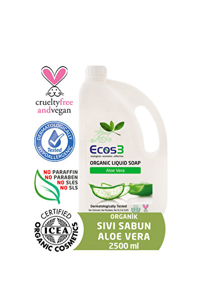 Ecos3 Organik Sıvı Sabun, Vegan Sertifikalı, Hassas Cilt, Ekolojik, Hipoalerjenik, Aloe Vera, 2500 ml