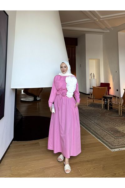 Melike Tatar Poplin Flower Brooch Dress 32-4017