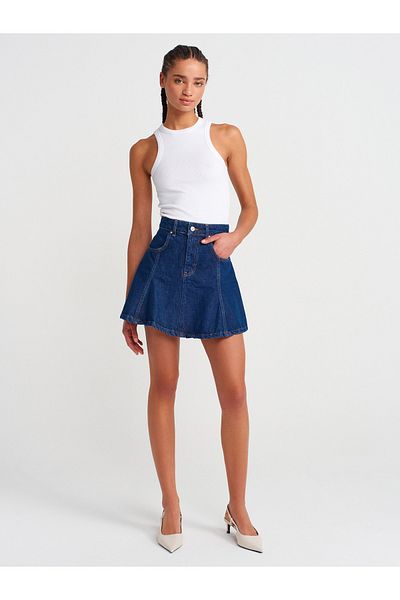 Dilvin 80580 Mini fustă din denim cu volan-albastru