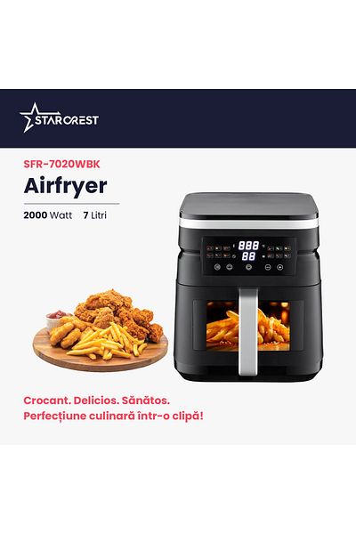 STARCREST Friteuza cu aer cald STARCREST SFR-7020WBK, 7 Litri, 2 Elemente incalzire superioara/inferioara
