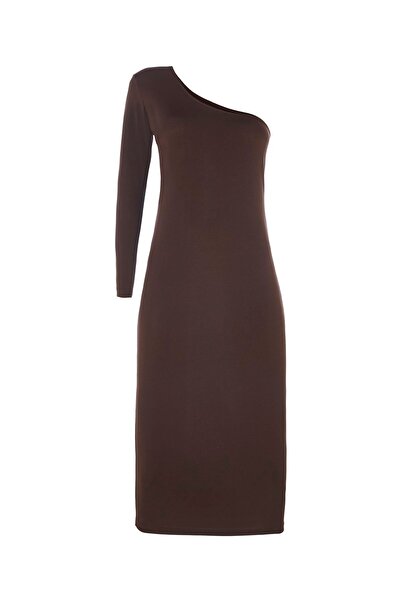 Beauty Omelette Brown One Shoulder Jersey Dress
