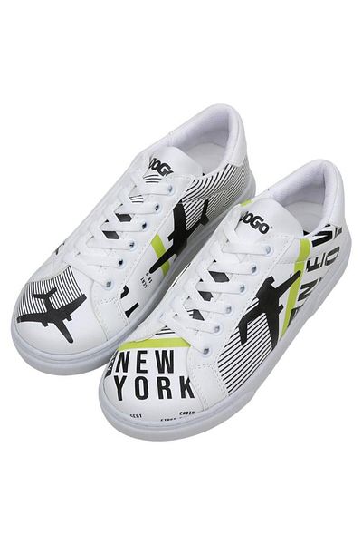 Dogo Women's Vegan Leather White Sneakers - New York Ticket Design