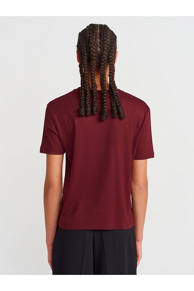 Dilvin 31791 Crew Neck T-Shirt-Burgundy