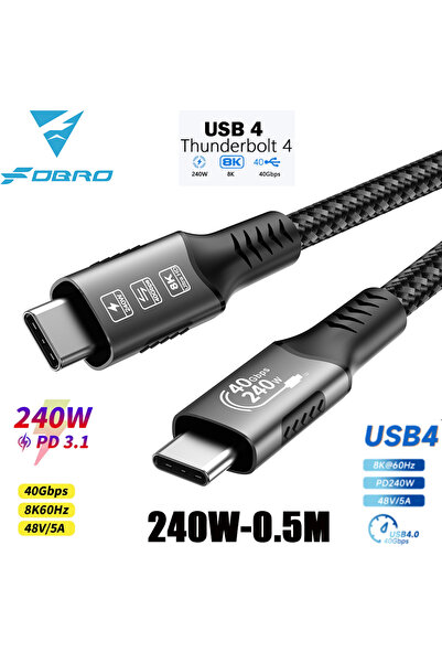 Choice كابل USB4 Type C بدقة 8K، 240 واط - 0.5 متر، 40 جيجابت في الثانية، 240...