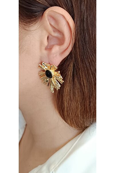 CATALEYA çelik aynalı taşlı gold küpe