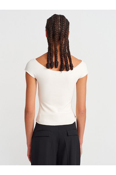 Dilvin 31718 Off-The-Shoulder Pleat Detailed Ball-Stone