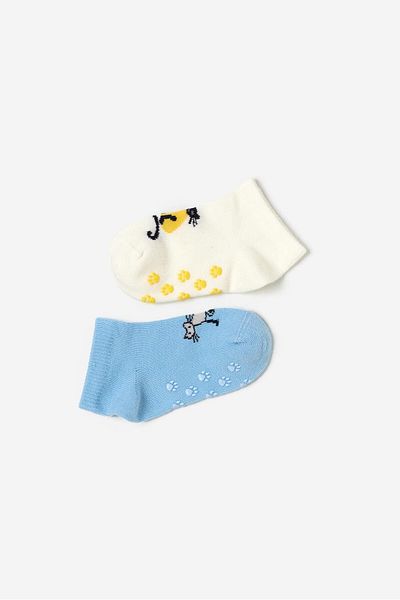 Katia&Bony Cat Patterned Baby 2-Piece Step Socks Ecru-Blue