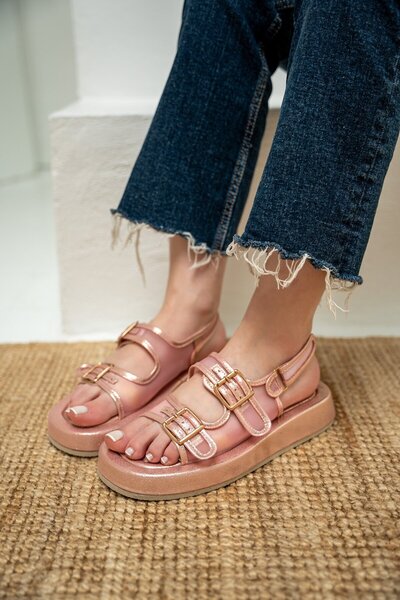 LAMİNTA Purly Candy Pink Double Buckle Women's Ballerinas