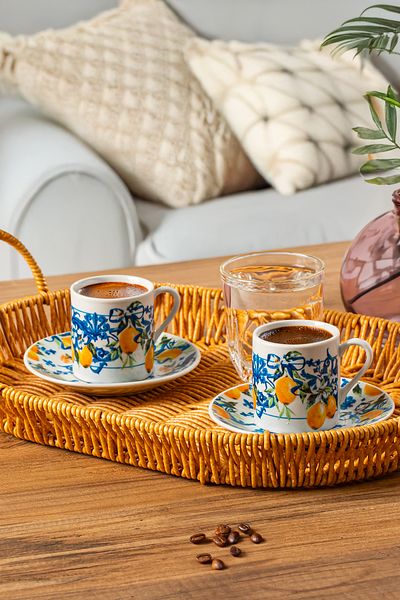 Porsima 01 Porcelain 12 Piece Turkish Coffee Cup Set for 6 People 90ml
