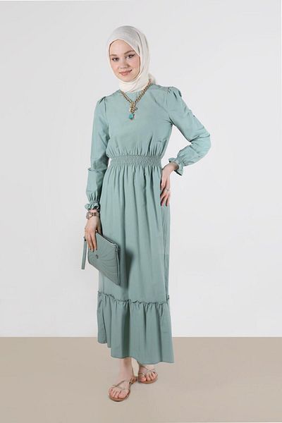 Alvina Rochie din bumbac - Talie și manșete adunate, Model 42693