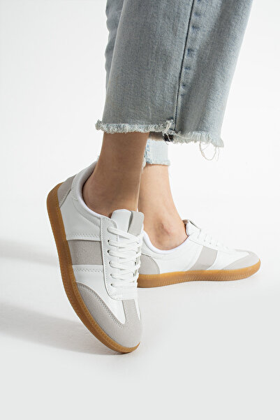 Trendpink Beyaz Krep Renk Taban Günlük Kadın Sneaker