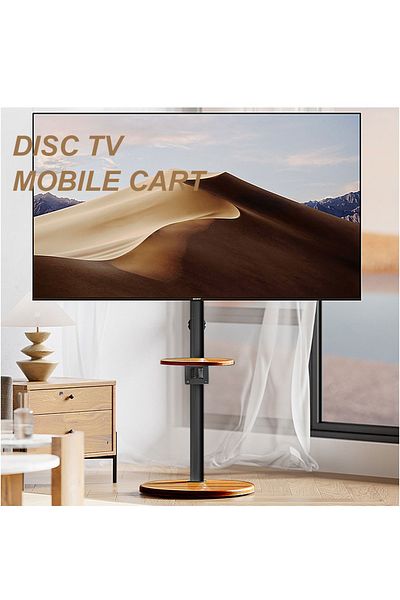 FlashHawk Wooden Floor Monitor Stand with Tray and Wheels for 14-43 inches Screen Monitors or TV