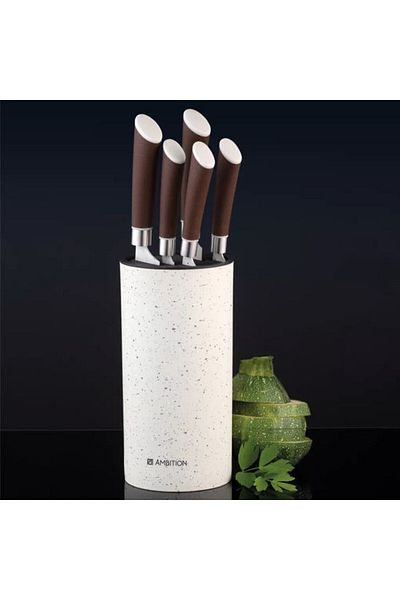 Ambition Knife set, 6 pieces, beige plastic holder, Nature