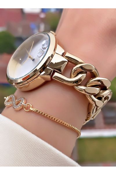 Homies Brand Gold Color 2 Years Warranty, Stainless, Waterproof Women's Wristwatch - +Gift