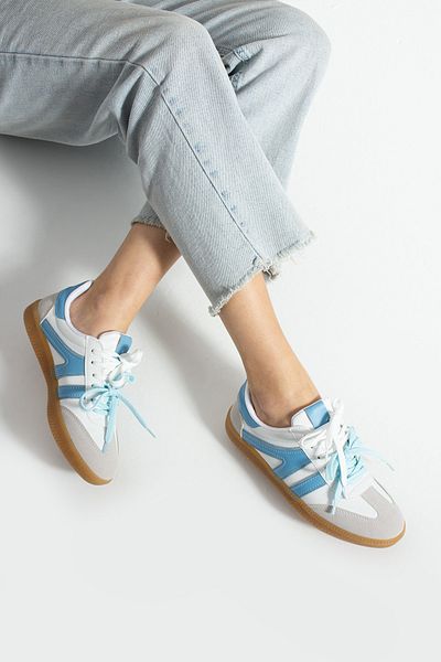 Trendpink Tenis de damă casual alb cu detaliu albastru