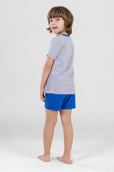 BAYKAR Male Child Cotton Bicycle Neck Letter Printed Short Sleeve Shorts Pajamas Set 9612 Gray