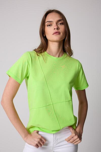 AMİDA Tricou de damă, verde neon, cusătură în bucăți, detaliu, croială obișnu...