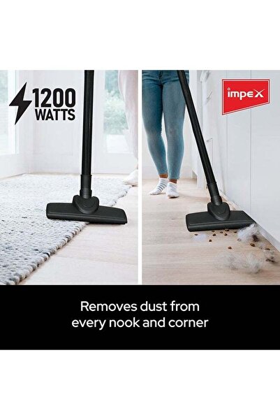 İMPEX Impex Vacuum Cleaner, 1200w, 1.2l - Vc4705 High Suction, Washable Bag, Air Flow Control, Black