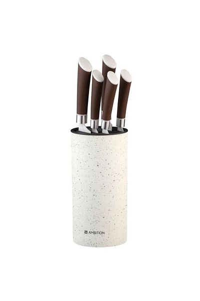 Ambition Knife set, 6 pieces, beige plastic holder, Nature