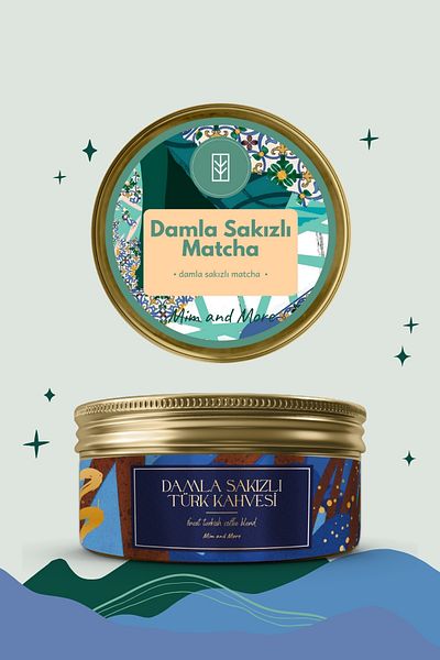 Mim and More Traditional Mastic Harmony Set-Damla Gum Flavored Turkish Coffee, Matcha Set of 2