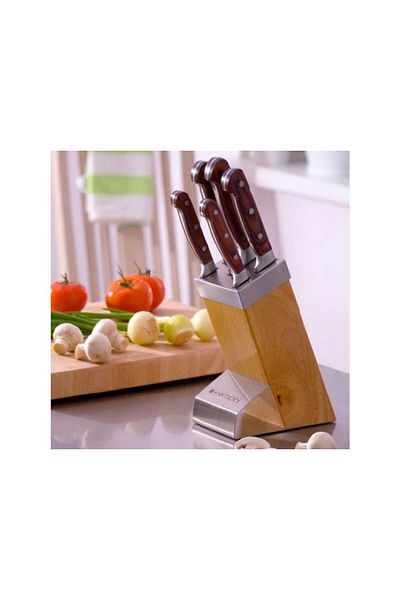 Ambition Knife set, 6 pieces, brown wooden block, Titanium