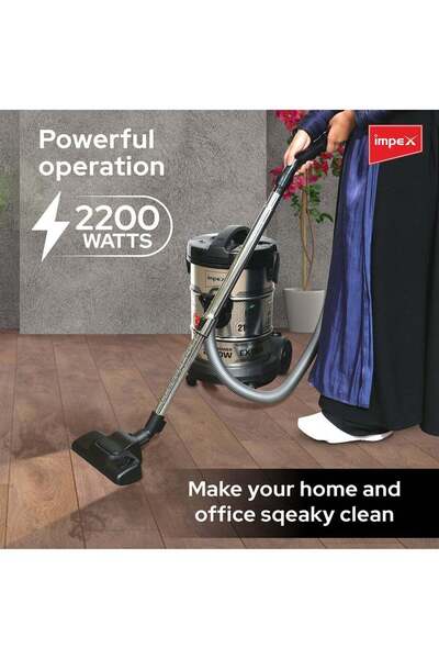 İMPEX Impex Powerpro Vacuum Cleaner, 2200w, 21l - Vc 4708, Low Noise Metal Body, Accessories, Black/silver