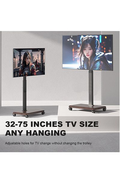 HILLPORT Mobile Floor TV Stand for 32 to 70 inch TVs with Wooden Storage Base