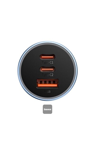 Baseus شاحن سيارة سريع ثلاثي المنافذ من جولدن كونتاكتور برو - 65 وات - أزرق