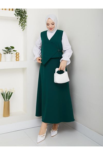 butik hira Ασύμμετρο Πλαϊνό Δεμένο Γιλέκο και Φούστα