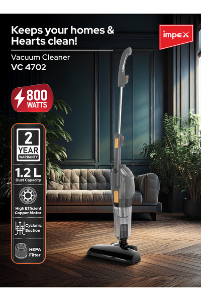 İMPEX Vacuum Cleaner 800w 3-in-1 Stick Cleaner - Vc4702 Powerful Suction Cleaner 1.2l Dust Container 1.2l