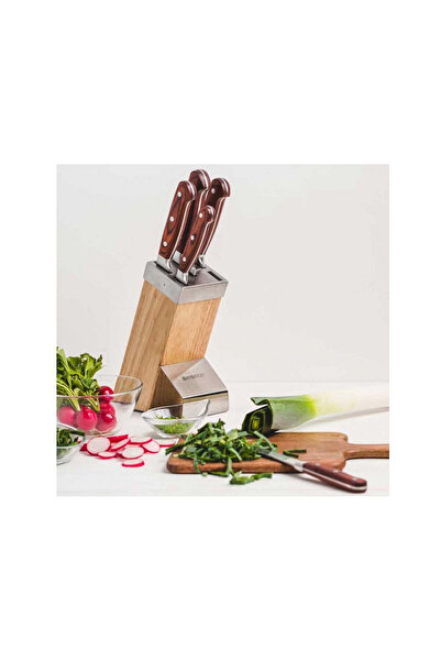 Ambition Knife set, 6 pieces, brown wooden block, Titanium