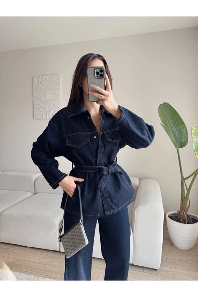 Zoom Butik Premium Kuşaklı Denim Takım