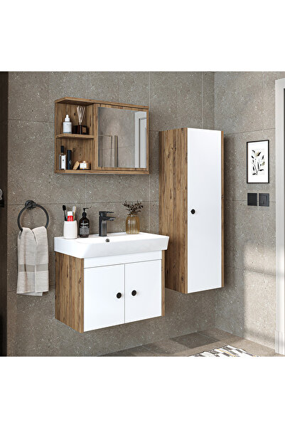 ROOMART Ada Lavabolu Banyo Alt Dolabı + Banyo Üst Dolabı + Banyo Boy Dolabı