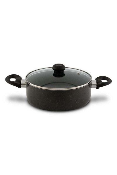 DELICI Aluminium Sauce Pan 20 Cm Asp20ge - Granite Gray With White Spatter Heat Proof Handle & Knob