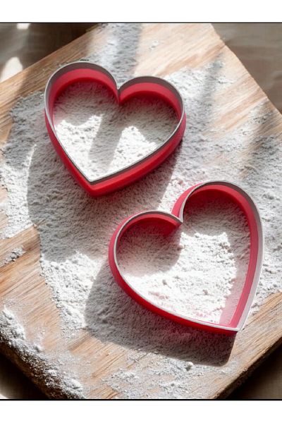 3D DESİNG MARKET Heart Cookie Mold 2 Pieces Red