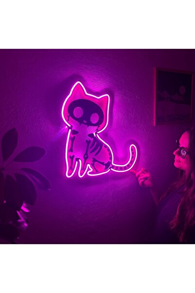 Cat X-Ray Neon Metal Duvar Dekor Kedi Temalı Neon
