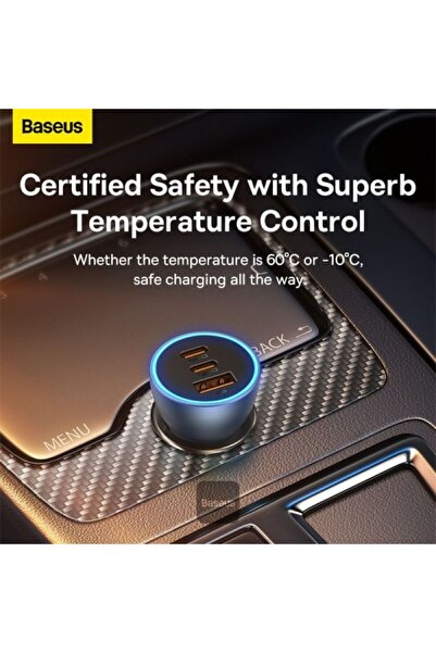 Baseus شاحن سيارة سريع ثلاثي المنافذ من جولدن كونتاكتور برو - 65 وات - أزرق