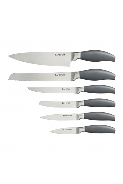 Ambition Knife set, 7 pieces, gray wooden block, Silvery