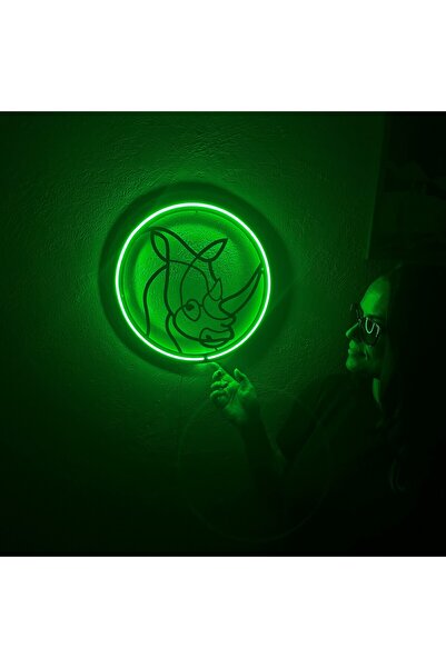 Rhino Neon Metal Duvar Dekor Gergedan Temalı Neon