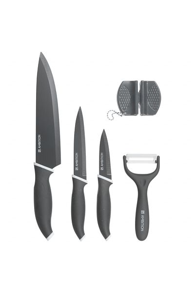 Ambition Knife set, 5 pieces, includes sharpener and peeler, gray, Elementi