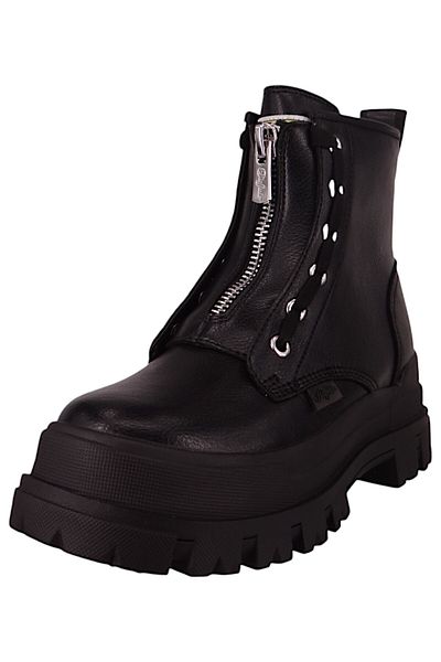 Buffalo Damen Elegante Stiefelette Aspha Zip 1622070 Schwarz Black Kunstleder mit herausnehmbarem Schaumstofffuß
