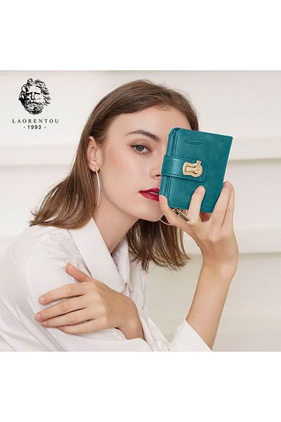 Laorentou Santorelli Genuine Leather Italian Made Buckle Zippered Women's Wallet - Women's Card Holder