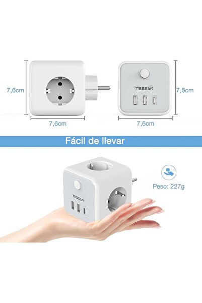 TESSAN Duvar Tipi 3'lü 2 USB A+1 USB C Açma Kapama Özellikli