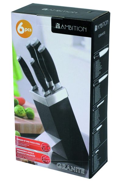 Ambition Set cutite, 6 piese, suport negru, Granite