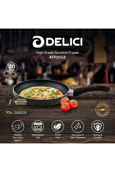 DELICI Non Stick Frying Pan 28cm - Afp20ge, Granite Gray Eco-friendly Dishwasher Safe Multiple Cooktop