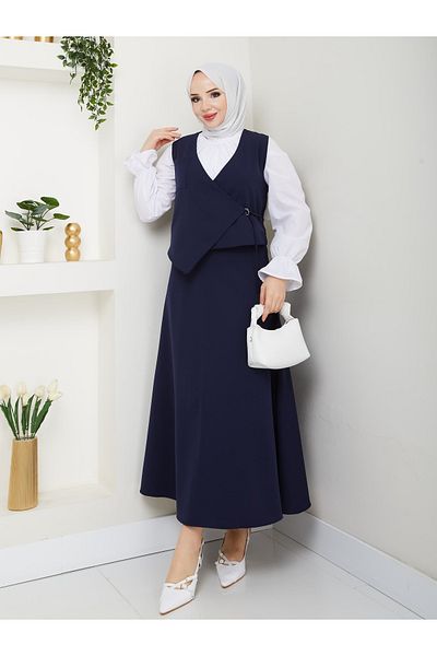 butik hira Asymmetrical Side Tie Vest and Skirt Suit