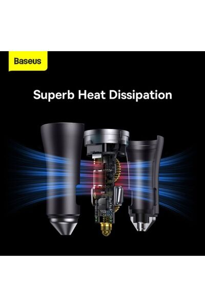 Baseus شاحن سيارة Baseus Golden Contactor Pro ثنائي النوع C - 40 واط - رمادي غامق